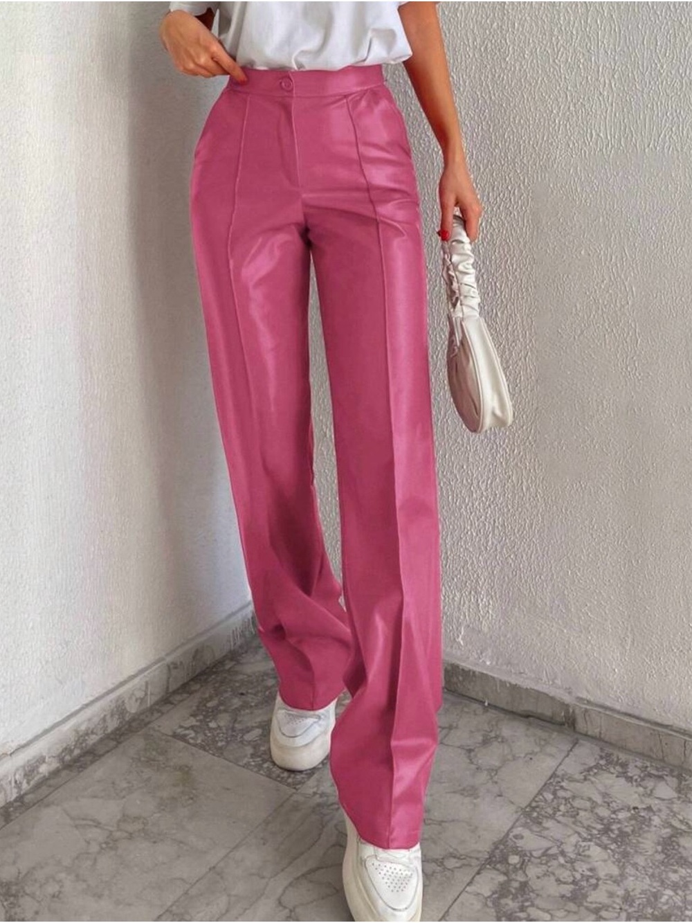 High-Waist Pink Wide-Leg Pants